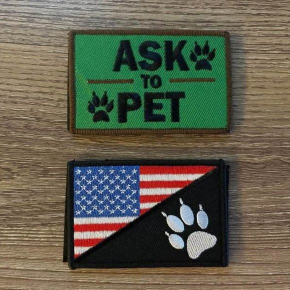 Set of 2 Ask to Pet, USA Flag with Tracker Paw for harnesses/Vest Hook and Loop - Picture 1 of 1